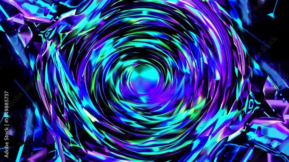 Wall mural colorful light is emanating from the center of a metallic structure, creating a swirling vortex of v