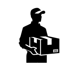Delivery Person Silhouette Holding Packages and Clipboard