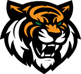Fierce Tiger Head Mascot – Roaring Wild Cat Emblem for Sports and Branding