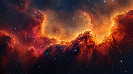 Fototapeta premium Stunning view of cosmic clouds and stardust illuminating the darkness of space in vibrant hues of orange and gold