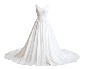 Elegant white bridal gown for weddings and receptions on a transparent background, cut out