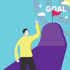 Reaching the Pinnacle of Purpose: A determined individual gazes toward the pinnacle, visualizing achievement and setting the stage for triumph.