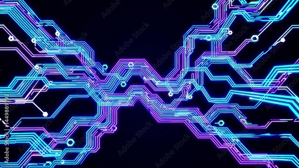 Canvas Prints pulsating with energy, a complex network of glowing neon circuits illuminates a futuristic motherboa
