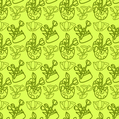 Fototapeta premium Easter flowers vector pattern with various accessories