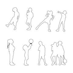 Linear silhouettes of seated people, designed for use in architectural plans, sections, and layouts.
