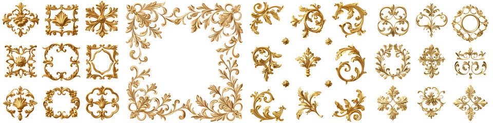 Collection of ornate, vintage-style decorative floral elements