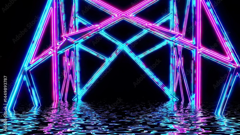 Wall mural vibrant neon structure with intersecting lines and geometric shapes creates a captivating scene, its