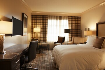 Fototapeta premium Luxurious hotel room with warm tones