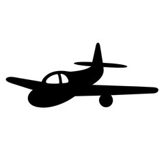 Black Silhouette Illustration of a Classic Small Propeller Airplane in Flight
