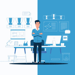 businessman pose on office background illustration design
