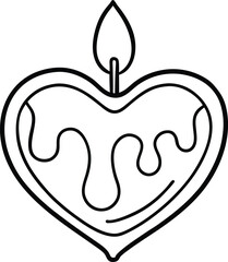 Outlined heart candle with dripping wax evokes a simple yet romantic monochrome charm