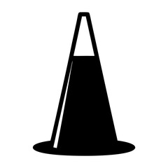 Traffic cone illustration on white background using black color for the object