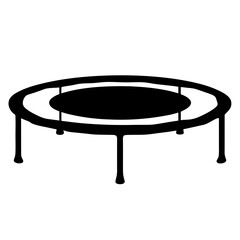 Silhouette of a round trampoline with safety enclosure and support legs