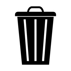 A simple black silhouette of a trash can with a closed lid