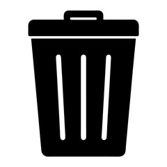 Black trash can with a lid icon for waste disposal and recycling