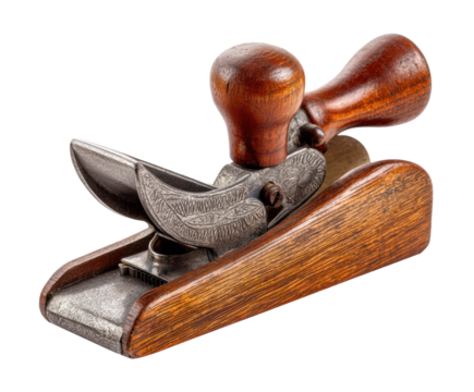 Hand plane tool for woodworking and carpentry projects on a transparent background, cut out