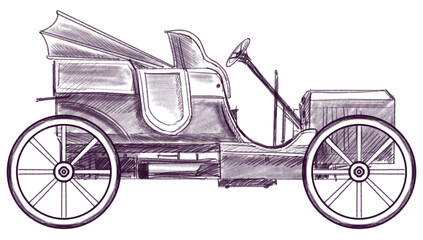 Fototapeta premium Antique Old Car Sketch