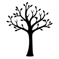 Obraz premium Silhouette of a minimalist tree with small leaves against a white background