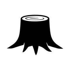 Black and white simple artistic rendering of a tree stump illustration