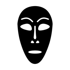 Simple stylized black mask with human face features, white background illustration