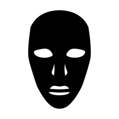 Minimalist black mask design with abstract facial features on a white background