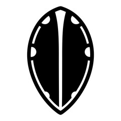 Surfboard silhouette in black and white showing a unique and classic design