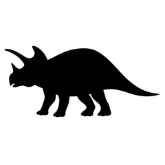 Black silhouette illustration of a threehorned Triceratops dinosaur on white background