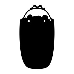 Silhouette of an Easter Basket Overflowing with Eggs and Decorated with Bow