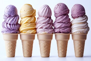 Colorful ice cream cones showcase a delicious array of flavorful scoops