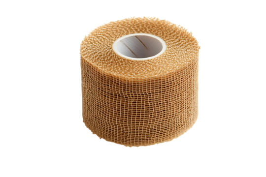 Beige medical bandage roll for wound care and first aid isolated on a transparent background
