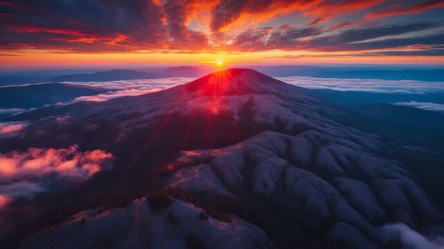 Overhead view of the monadnock at sunset.