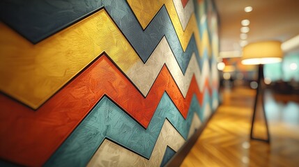 Vibrant chevron pattern decor in modern interior setting with soft lighting