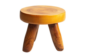 Minimalistic wooden stool with three legs isolated on a transparent background