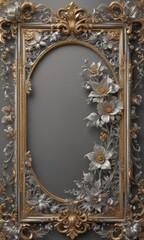 Intricate gold & silver floral frame, vintage style, stylish, floral frame, elegant frame