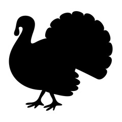 Black Silhouette of a Thanksgiving Turkey with Proud Tail Feathers Displayed