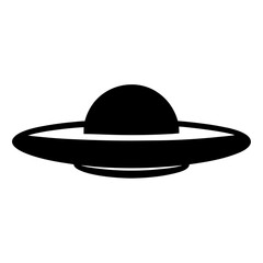 Flat black silhouette of a flying saucer UFO with simple design