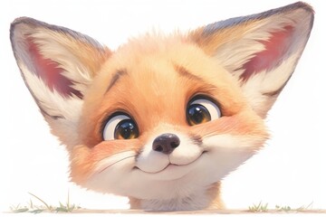 Obraz premium A charming, stylized fox cub with bright eyes, adorable smile, and soft fur