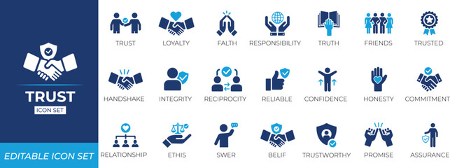 Trust icon set. Solid icon collection