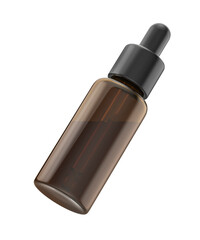 Brown glass dropper bottle with pipette on transparent background