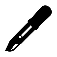 Black and white silhouette of a utility knife or box cutter tool