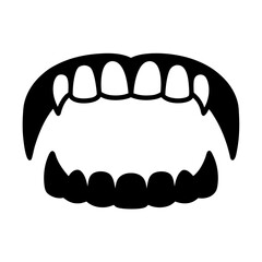 Minimalist Black and White Graphic of Vampire Teeth for Halloween Design