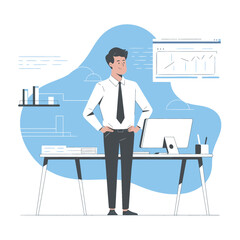 businessman pose standing on office background design flat