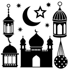Islamic Eid ul Adha elements silhouette vector pack