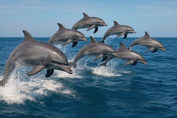 Fototapeta premium Dolphins leaping ocean waves