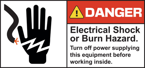 ANSI Danger Label Electrical Shock & Burn Hazard Safety Sign - Power Off Before Work