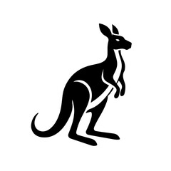 Kangaroo black silhouette icon vector isolated on a white background. Jumping kangaroo silhouette