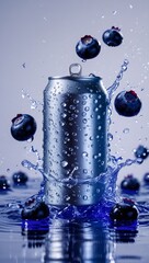 Clear cold drink in glass with a blue splashing wave and isolated water drops on the wet transparent surface