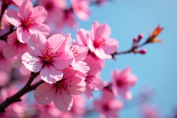 Obraz premium Bold pink sakura blooms, densely packed, vibrant background , spring, texture, nature
