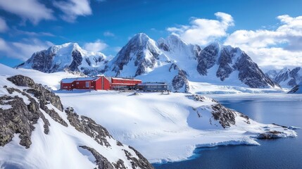 antarctic research station in stunning mountain scenery