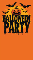 Spooky Halloween Party Invitation Design Featuring Jack-o'-Lanterns and Bats, Graphic Artwork, Festive Atmosphere